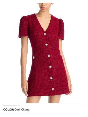 NWT: Aqua brand Dark Cherry Tweed Mini Dress with Jeweled Buttons